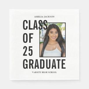 Class Of 25 Black & White Photo Graduation Paper Napkin