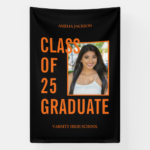 Class Of 25 Graduate Black & Orange Photo Banner