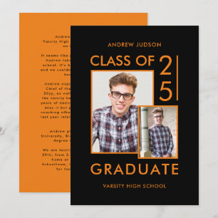 Class Of 25 Modern Black & Orange Photo Open House Invitation
