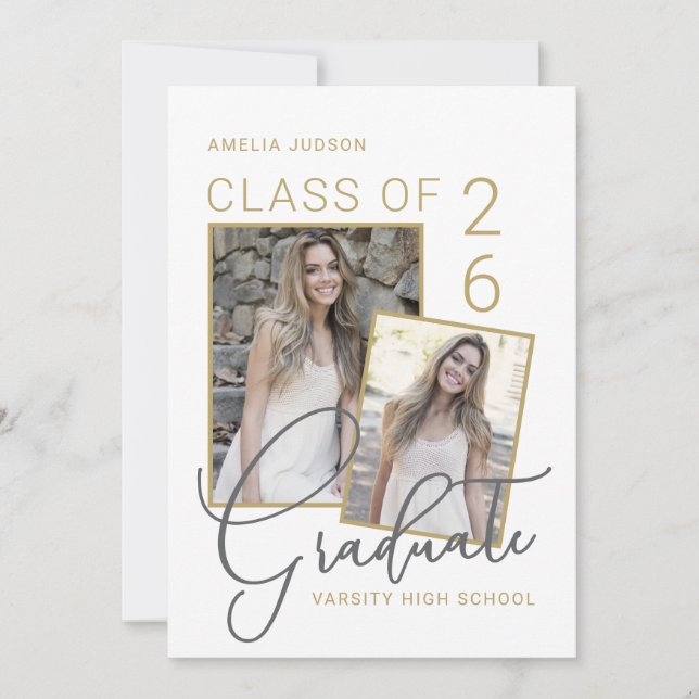 Class Of 25 Photo & Bio Script Graduation Announcement (Front)