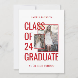 Class Of 25 Photos Red & White Open House Invitation