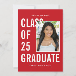 Class Of 25 Red & White Photo Graduation Announcement