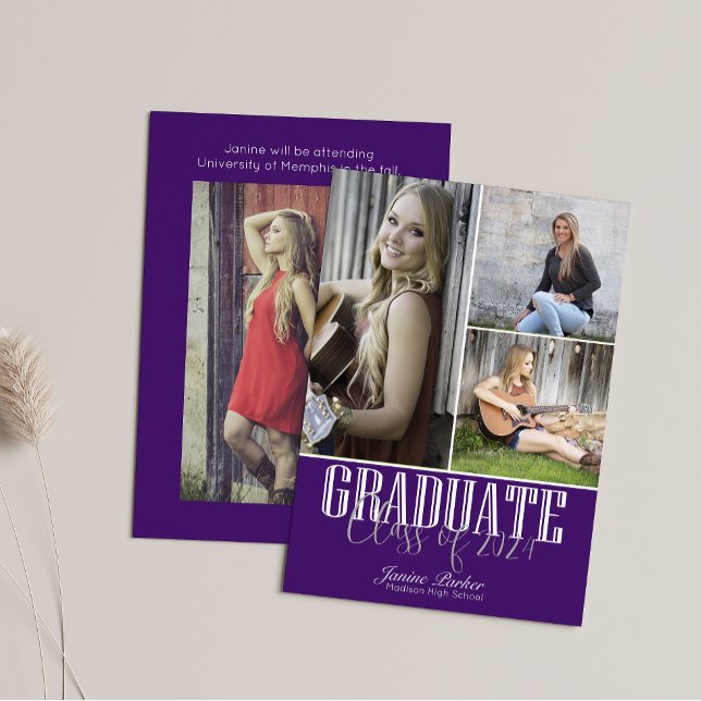 Class of Add Four Photos Purple Graduation Announcement (Creator Uploaded)