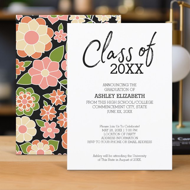 Class of ADD YEAR Floral Graduation Party Invitation (Graduation Invitation - Retro Funky)