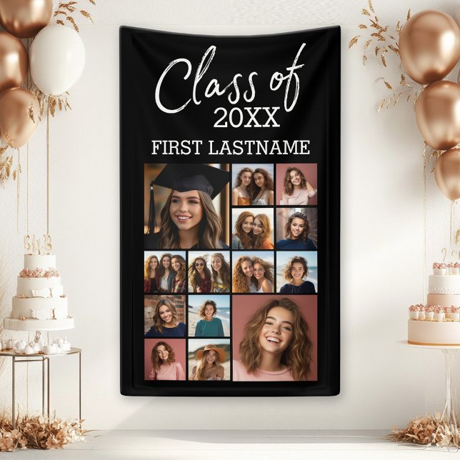 Class of ADD YEAR -- Graduation Black - 14 Photo Banner (Custom Graduation Banner)