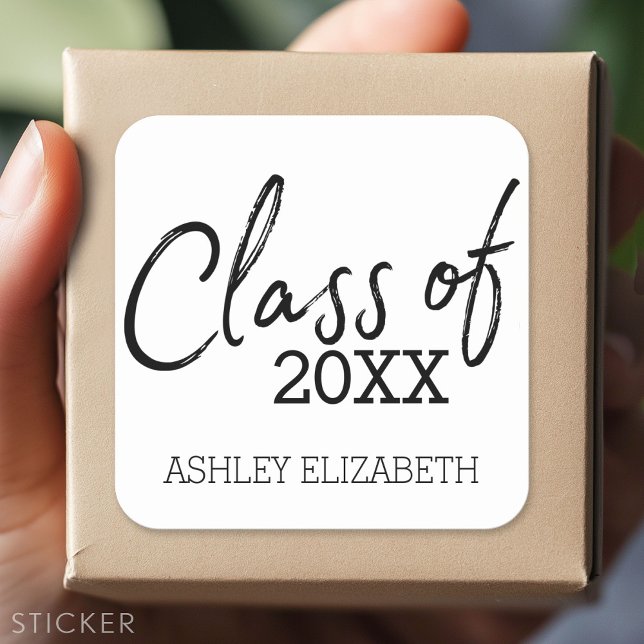 Class of ADD YEAR Graduation Party Square Sticker (Custom Sticker - Personalize with your info for a party favor or gift)