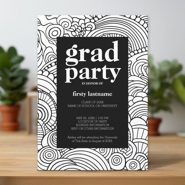 Class of Any Year - Graduation Party black stripes Invitation (Custom Graduation Announcement and Invitation)