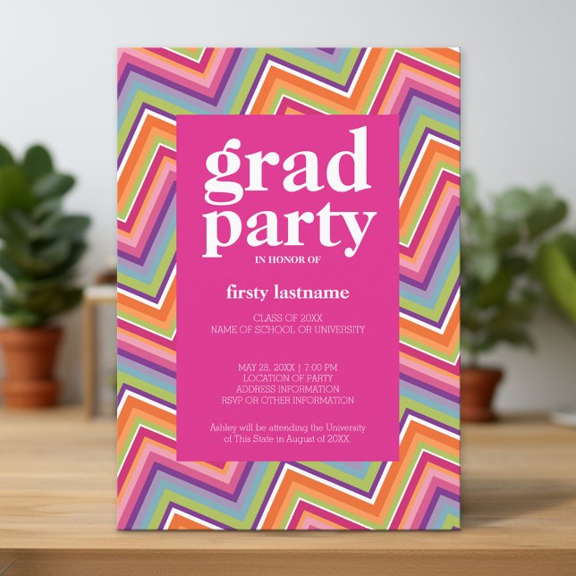 Class of Any Year Graduation Party pink colourful Invitation (Custom Graduation Announcement and Invitation)