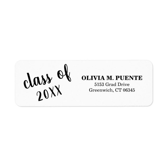 Class Of Black and White Graduation Return Address Label (Front)