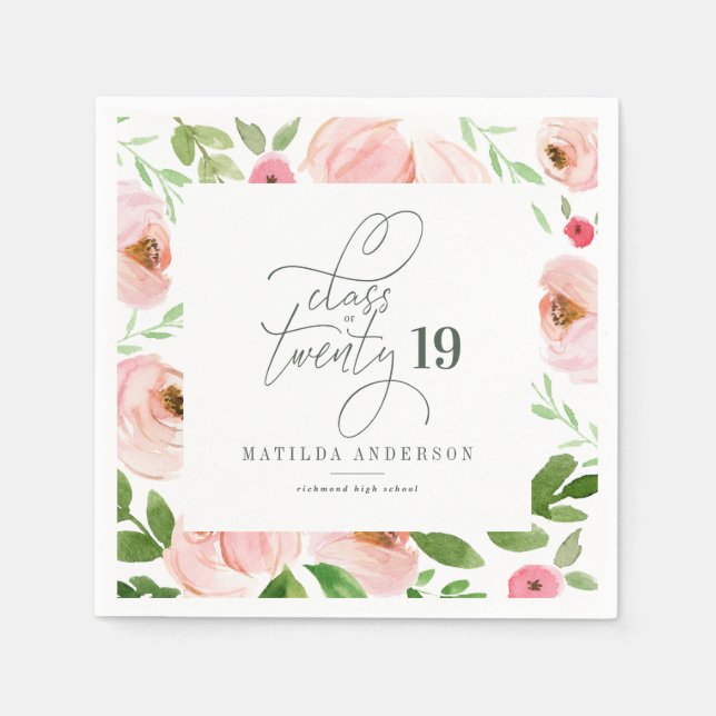 Class of blush floral watercolor graduation napkin (Front)