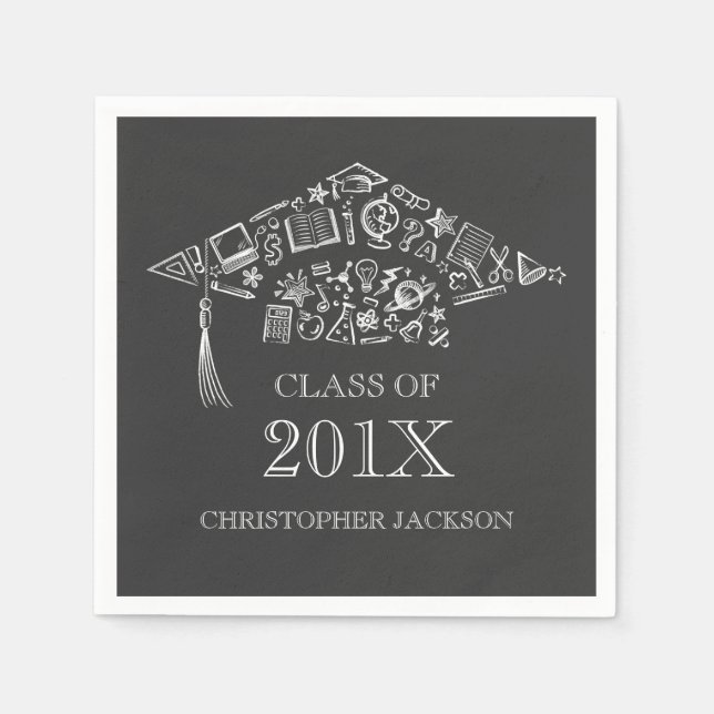 Class of Chalkboard Graduation Cap Paper Napkin (Front)
