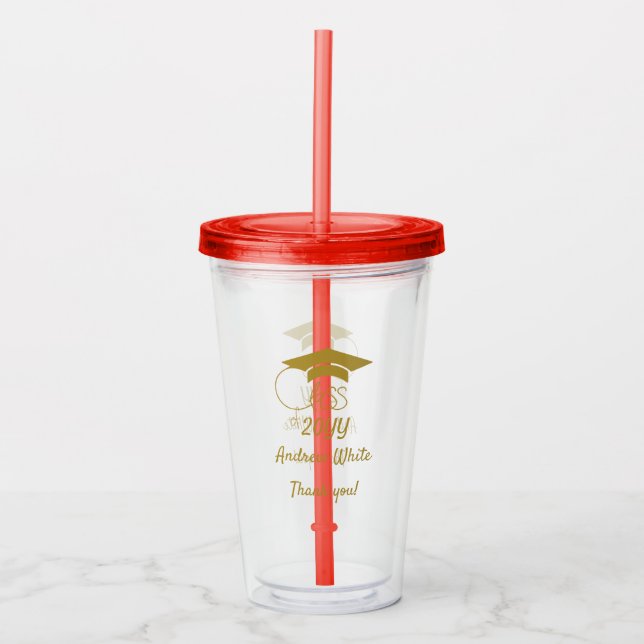 Class of-Custom Year-Name-Phrase-Gold Script Acrylic Tumbler (Front)