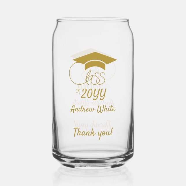 Class of-Custom Year-Name-Phrase-Gold Script Can Glass (Front)