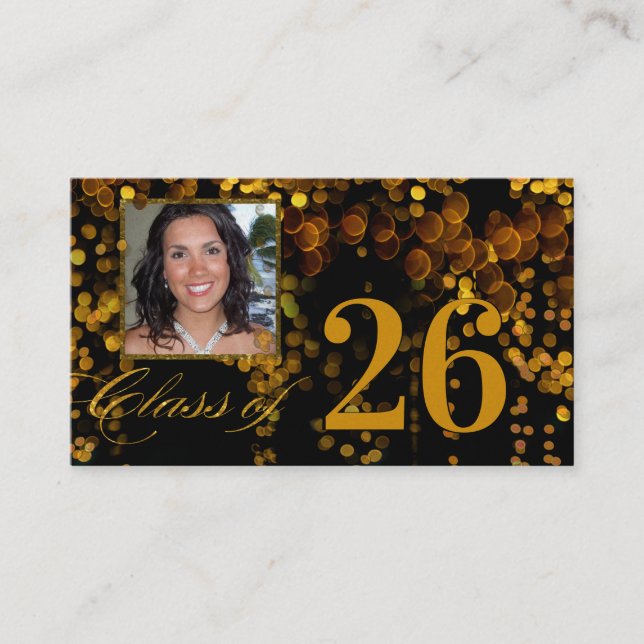 Class of Gold and Copper Graduation Photos Calling Card (Front)