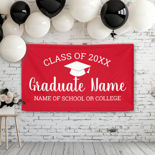 Class of Grad Graduate Graduation Script red white Banner