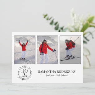 Class Of Graduate 3 Photo White Graduation Party Invitation