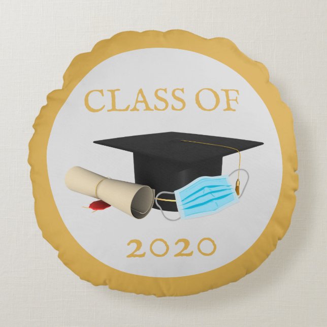 Class Of Graduate Coronavirus Mask Covid 2020 Round Cushion (Front)