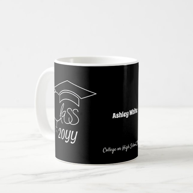 Class of - Graduate Modern White Script Custom Coffee Mug (Front Left)