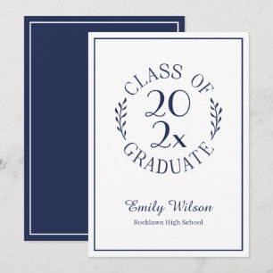 Class of Graduate Name Chic Navy White Typography Announcement