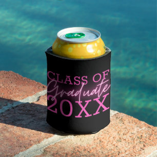Class of Graduate Neon Pink Script Can Cooler