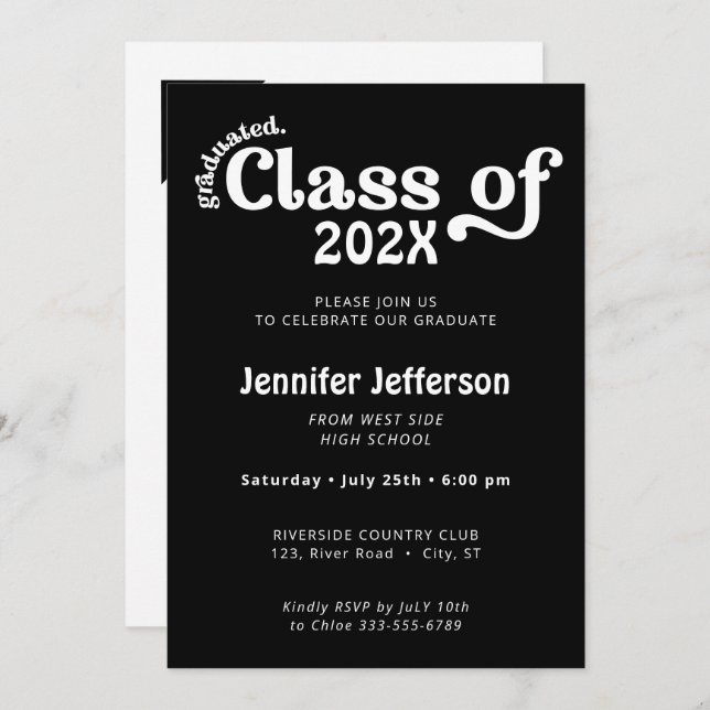 Class of Graduation Black and White Photo on Back  Holiday Card (Front/Back)