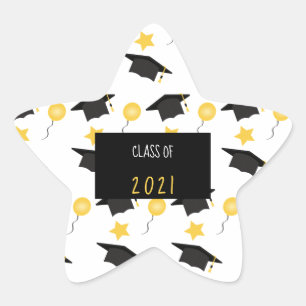 Class Of Graduation Cap Balloons Stars Pattern Star Sticker