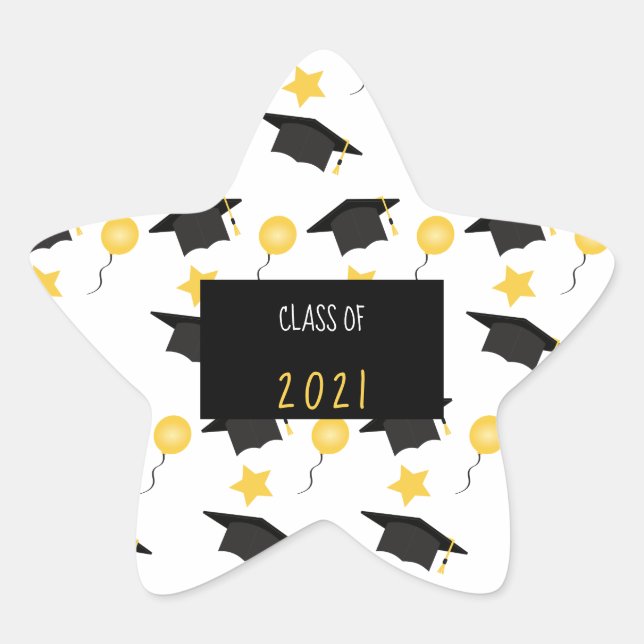 Class Of Graduation Cap Balloons Stars Pattern Star Sticker (Front)