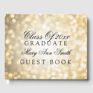 "Class Of" Graduation Party Gold Glitter Lights Guest Book