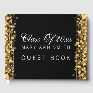 "Class Of" Graduation Party Gold Lights & Sparkles Guest Book