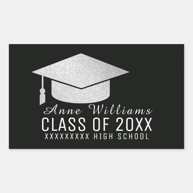 class of, graduation-sticker with grey grad hat rectangular sticker (Front)