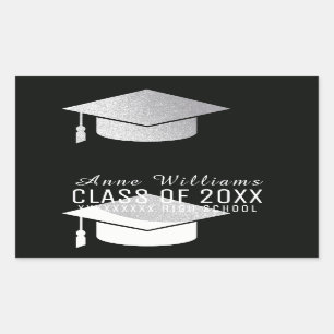 class of, graduation-sticker with grey grad hat rectangular sticker