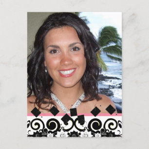 Class of Pink and Black Graduation Open House Invitation Postcard