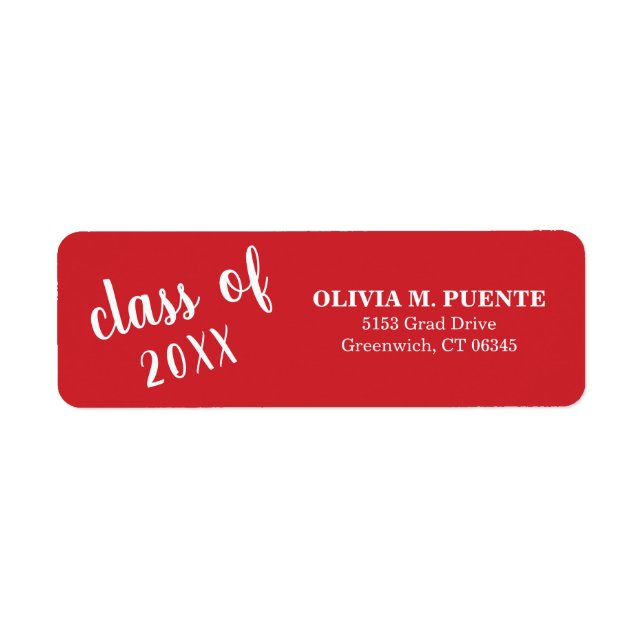 Class Of Red Graduation Return Address Label (Front)