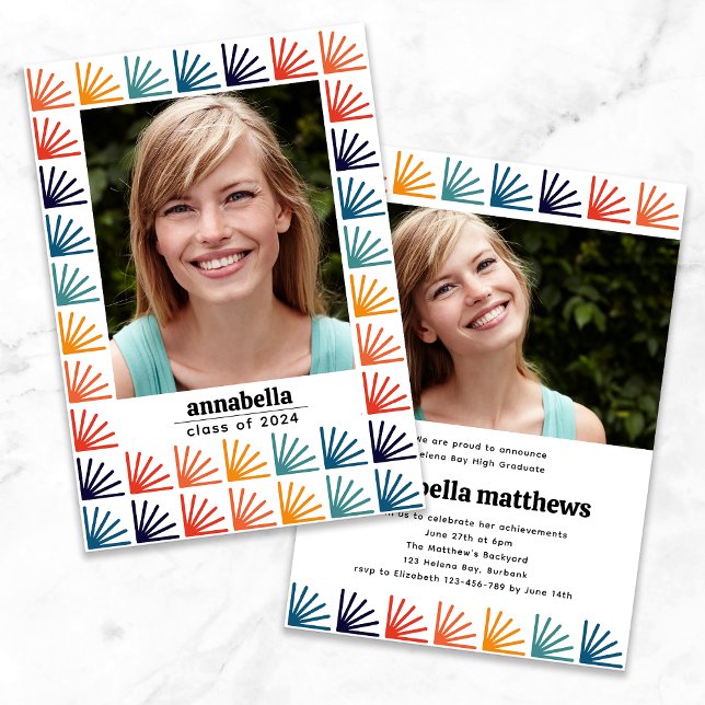 Class of Retro Rainbow Pattern Photos Graduation Invitation (Creator Uploaded)