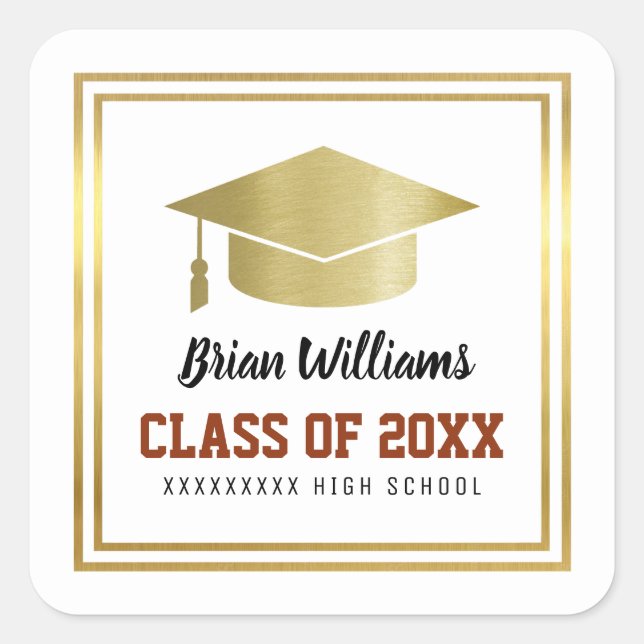 class of... School Graduation Student Name  Square Sticker (Front)