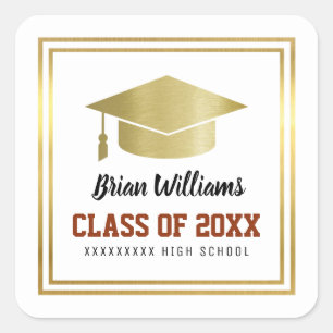class of... school graduation student name  square sticker