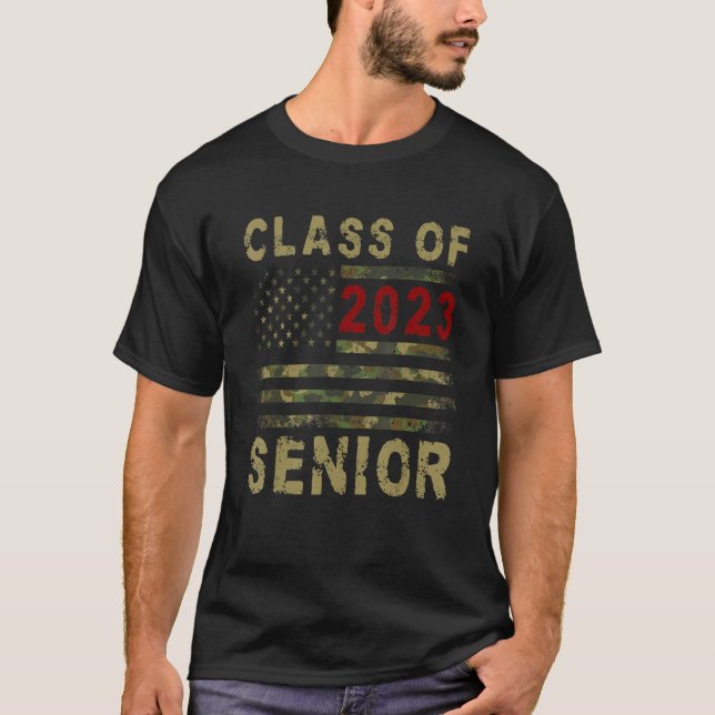 Class Of Senior 2023 Patriotic Camo American Flag  T-Shirt (Front)