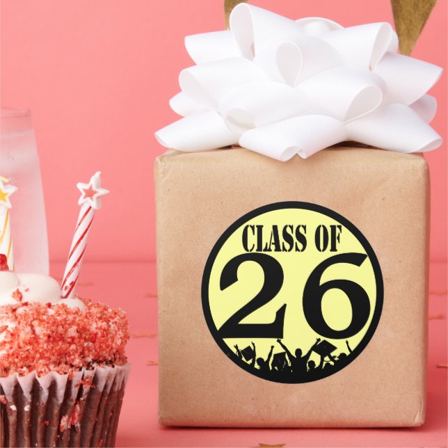 Class of  Silhouette Grads Tossing Graduation Caps Classic Round Sticker (Party)