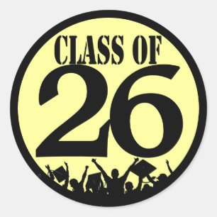 Class of  Silhouette Grads Tossing Graduation Caps Classic Round Sticker
