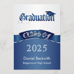 Class of, silver blue Mortar & diploma Graduation Invitation