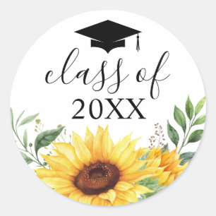 Class of Sunflower Floral Watercolor Classic Round Sticker