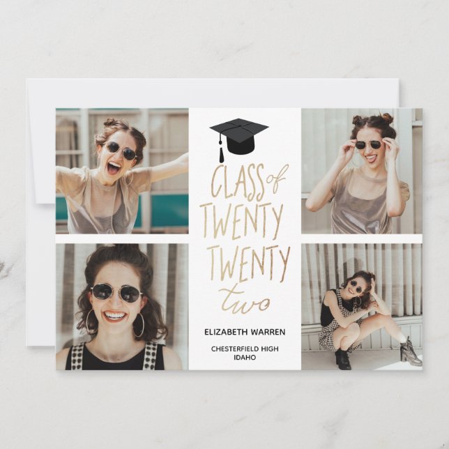 Class of Twenty Two Photo Collage Gold Graduation Announcement (Front)
