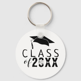 Class of Typography Black Graduation Cap Key Ring
