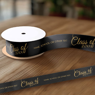 Class of with Custom Year and School Black Gold Satin Ribbon