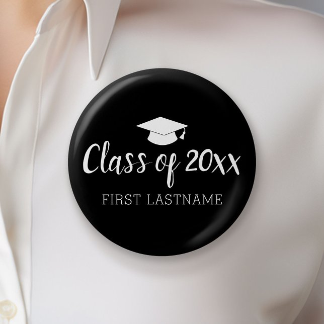 Class of Year and Name - Black Can Change Colour 6 Cm Round Badge (Custom Button)