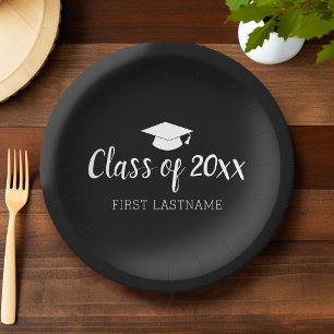 Class of Year and Name - Black Can Change Colour Paper Plate