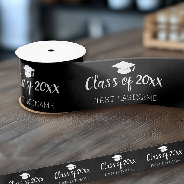 Class of Year and Name - Black Can Change Colour Satin Ribbon (Custom Graduation Ribbon)