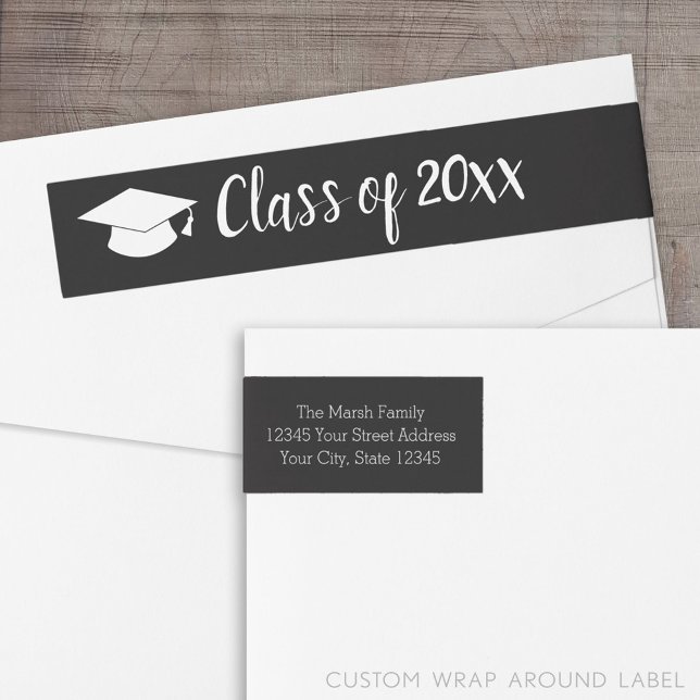 Class of Year and Name - Black Can Change Colour Wrap Around Label (Custom Return Address Label with a Wrap Around Feature)