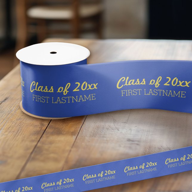Class of Year and Name - Blue and Yellow gold Satin Ribbon (Custom Graduation Ribbon)