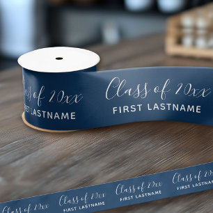 Class of Year and Name - Navy Blue Can Change Satin Ribbon